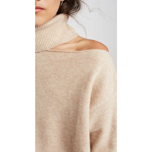 Women's PAIGE Beige Cutout Turtleneck Wool Blend Sweater S - Picture 4 of 13